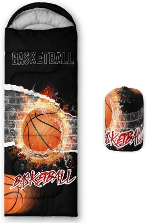 QOOMO Basketball Red Flame Ball Games Printed Camping Sleeping Bags,3 Season Warm & Cool Lightweight,Waterproof Sleeping Bags for Adults & Kids,Traveling,and Outdoors,Camping Gear Equipment,31x90inch