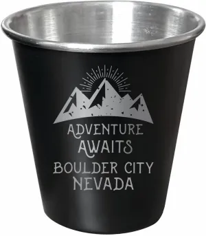 R and R Imports Boulder City Nevada Souvenir Engraved 2 oz Black Matte Shot Glass with Gift Bag Adventure Awaits 4-Pack