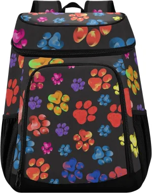 Rainbow Animal Paw Print Cooler Backpack Insulated Leak Proof Beach Cooler Bag 30 Cans Waterproof Lightweight Soft Lunch Picnic Hiking Camping Backpack Cooler for Men Women