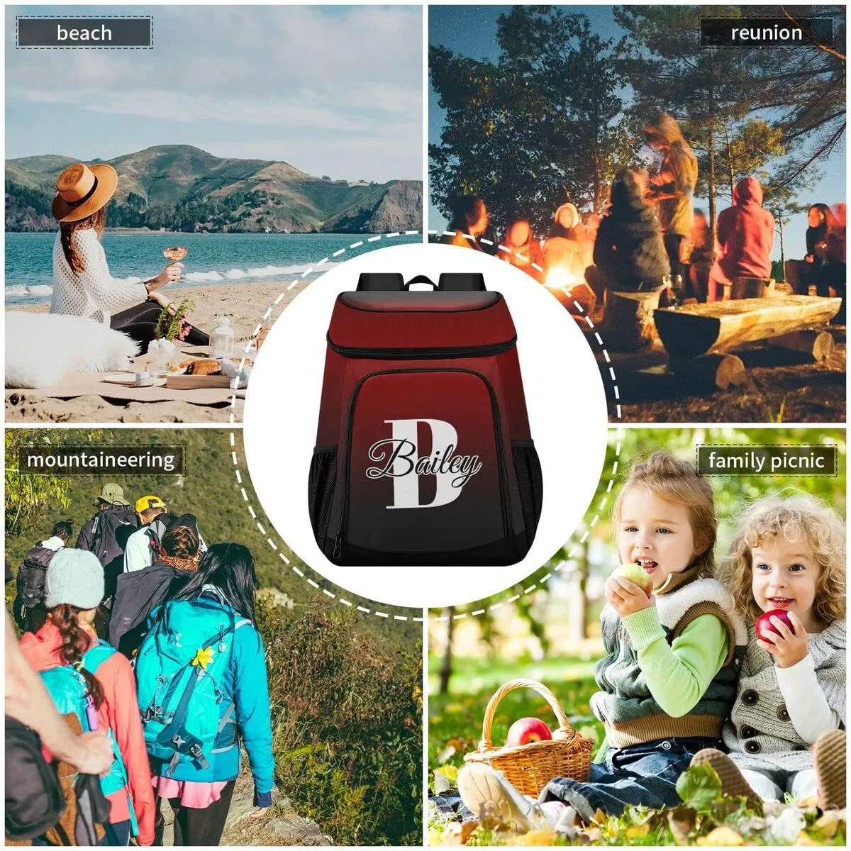 Rainbow Gradient Custom Cooler Backpack Leakproof Backpack Cooler Personalized Insulated Lunch Cooler Bag 30 Cans Camping Coolers for Men Women