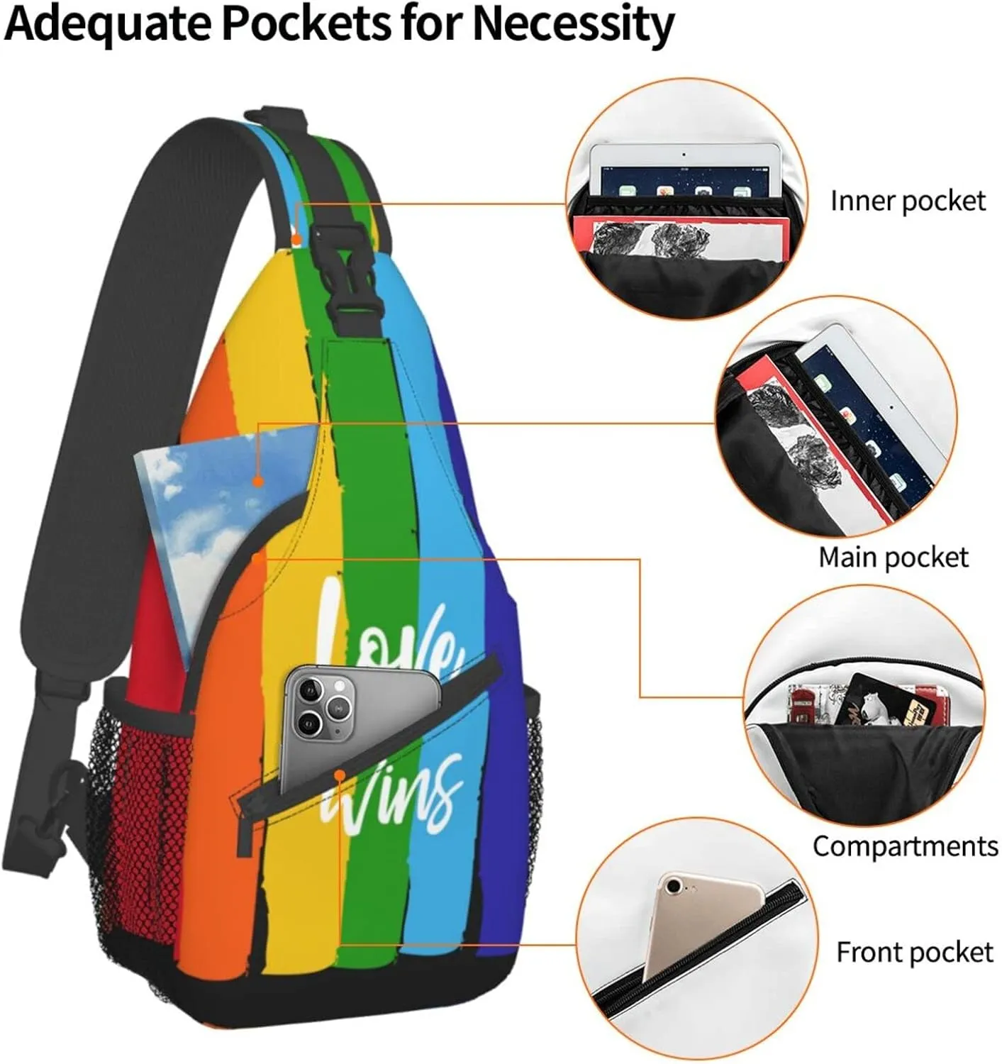 Rainbow LGBT Sling Backpack Multipurpose Chest Bag Hiking Travel Daypack Crossbody Shoulder Bag Outdoor Unisex