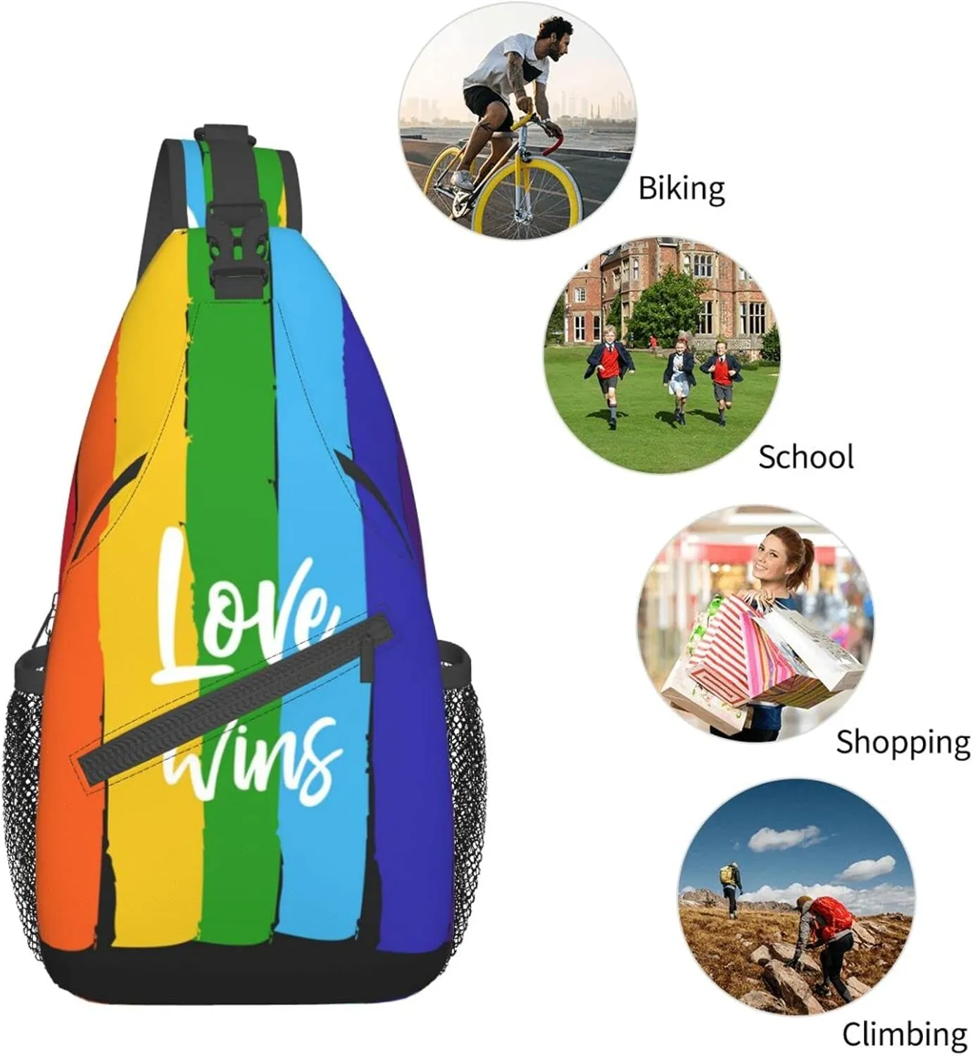 Rainbow LGBT Sling Backpack Multipurpose Chest Bag Hiking Travel Daypack Crossbody Shoulder Bag Outdoor Unisex