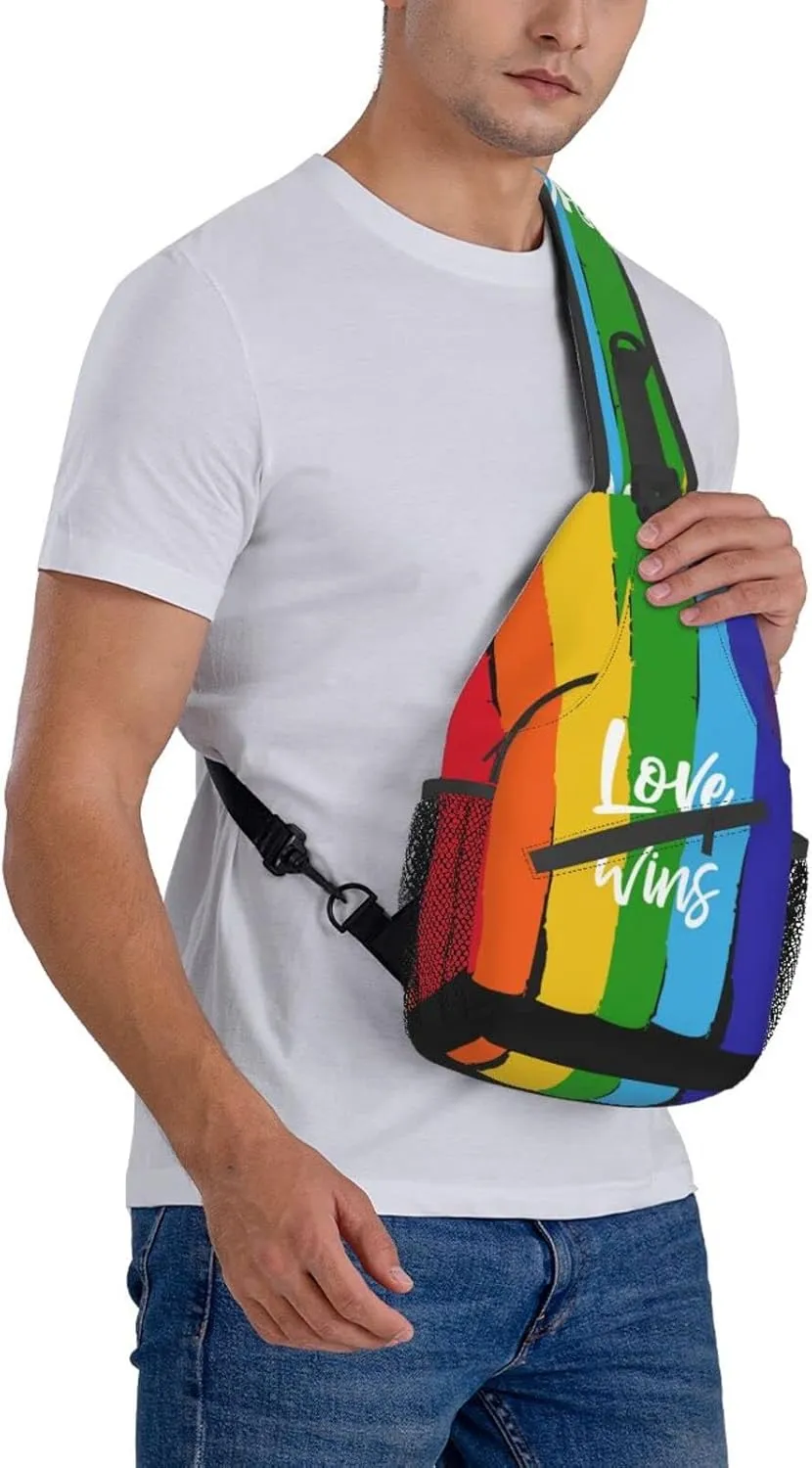 Rainbow LGBT Sling Backpack Multipurpose Chest Bag Hiking Travel Daypack Crossbody Shoulder Bag Outdoor Unisex