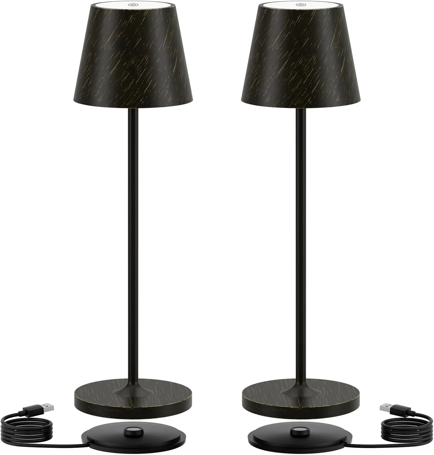 Ralaby IP54 Cordless Table Lamps Portable Rechargeable Battery Operated Lamp Aluminum Dimmable Indoor/Outdoor Cordless Lamp, Desk Lamp for/Restaurant/Camping/Bedroom (2 Pack,Black Brush Gold,4800mAh)