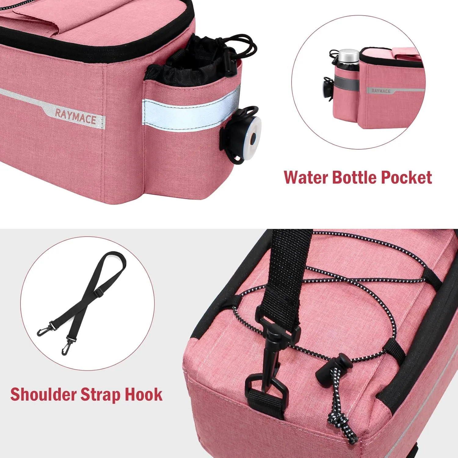 RAYMACE Bike Rear Rack Bag with Tail Light, Bike Truck Cooler Bag for Warm or Cold Items