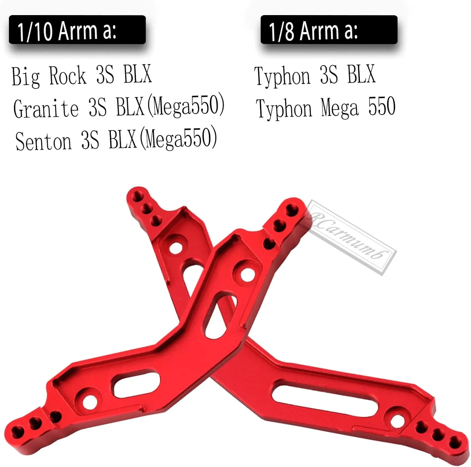 RC Upgrades Part for 1/10 Big Rock 3S BLX,Granite/Senton 3S BLX(Mega550),1/8 Typhon 3S BLX(Mega550), Alloy Front Rear Shock Tower Hops up,Red