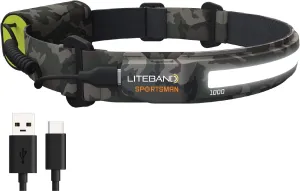 Rechargeable LED Headlamp - Liteband PRO 1000 Lumens Super Bright Head Lamp, Battery Powered Tactical Headlamps, Camping, Running, Hard Hat Light, Best Rated Hands Free Forehead Flashlight, Camo