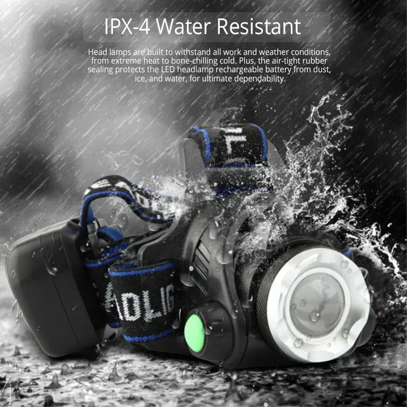 Rechargeable LED Headlamp Long-lasting, Waterproof and Powerful
