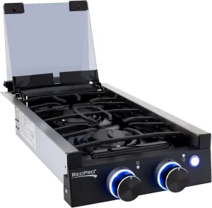 RecPro RV Built In Gas Cooktop | 2 Burner or 3 Burner | RV Cooktop Stove | 6,500 and 8,000 BTU Burners | Cover Included (Black, 2-Burner)
