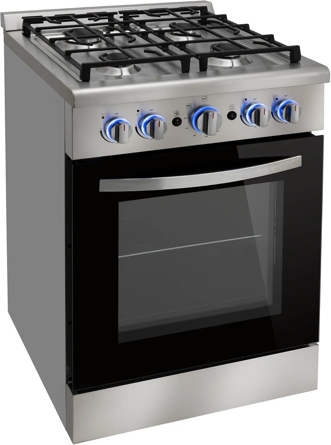 RecPro RV Stove | 24" Stainless Steel Freestanding Gas Range | 12000 BTU | 4 Burners | 4 Leveling Legs | Fueled By Propane | Oven & Stove Top Capabilities
