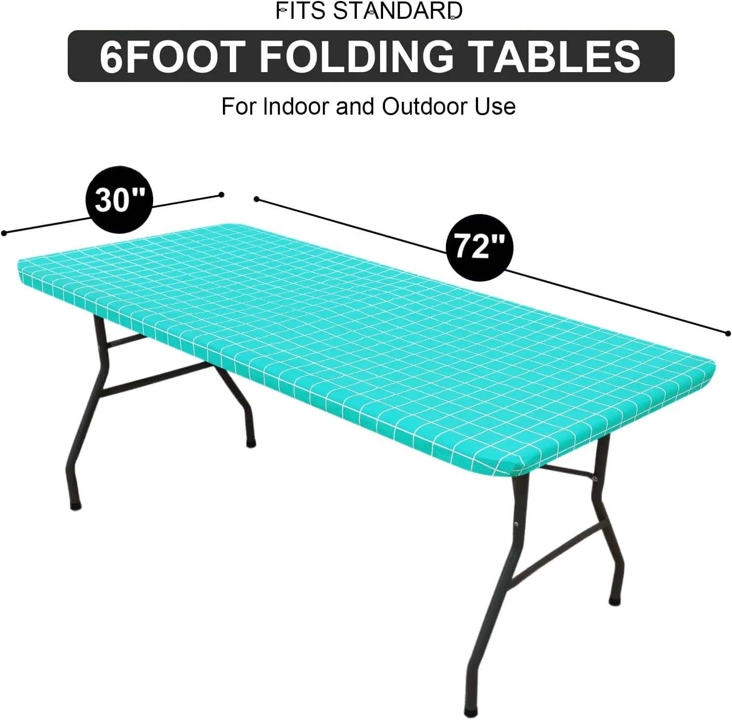 Rectangle Vinyl Table Cloth 30x72, Waterproof Elastic Fitted Tablecloth with Flannel Backing, Plastic Table Cover for Picnic, Camping, Outdoor, Aqua