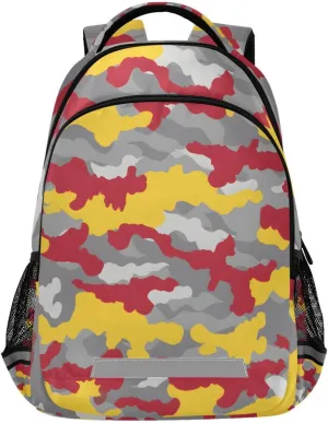 Red Yellow Camouflage Backpack for Girls Boys School Book Bag Kids Campus Daypack Lightweight Travel Back Pack