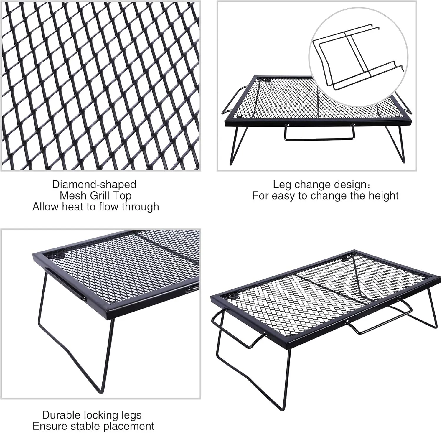 REDCAMP 2 in 1 Folding Camping Grill Grate, Folding Grill Table for Outdoor Open Flame Cooking for Camping Portable Over Fire Camp Grill