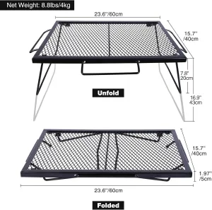 REDCAMP 2 in 1 Folding Camping Grill Grate, Folding Grill Table for Outdoor Open Flame Cooking for Camping Portable Over Fire Camp Grill