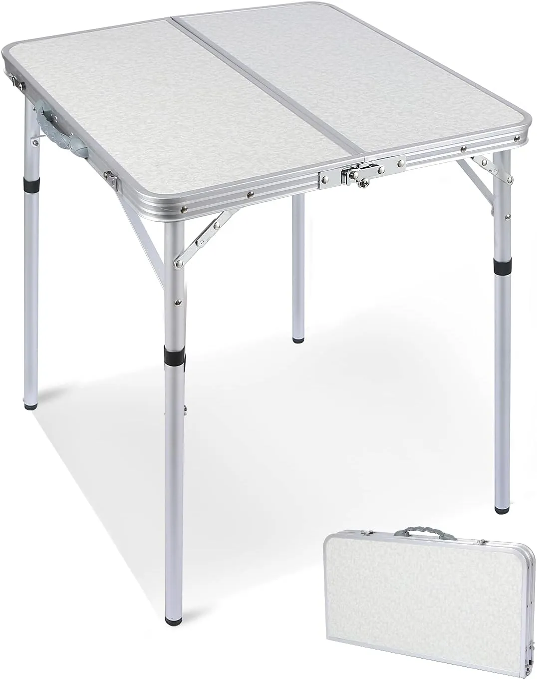 RedSwing Small Square Folding Table 2 Feet Adjustable Height, Lightweight and Portable Aluminum Camping Table for Outdoor Indoor Picnic, 24 in x 24 in x 27 in
