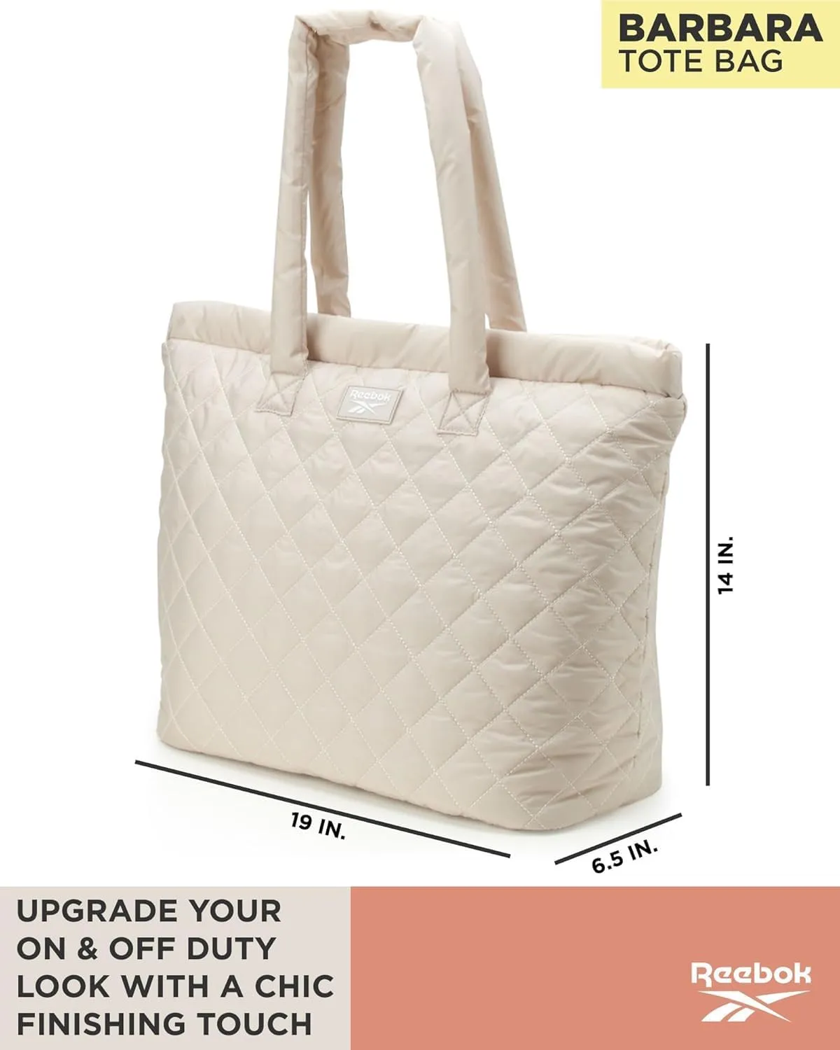 Reebok Womens Tote Bag - Lightweight Quilted Carry On Puffer Tote Bag for Women for Gym, Work, Travel, and Everyday Use
