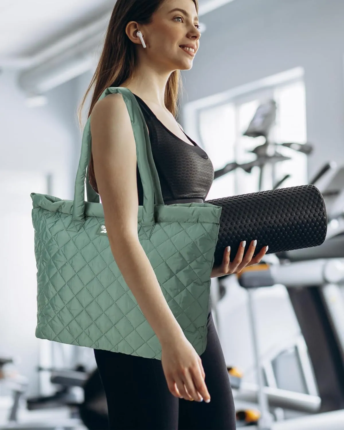 Reebok Womens Tote Bag - Lightweight Quilted Carry On Puffer Tote Bag for Women for Gym, Work, Travel, and Everyday Use