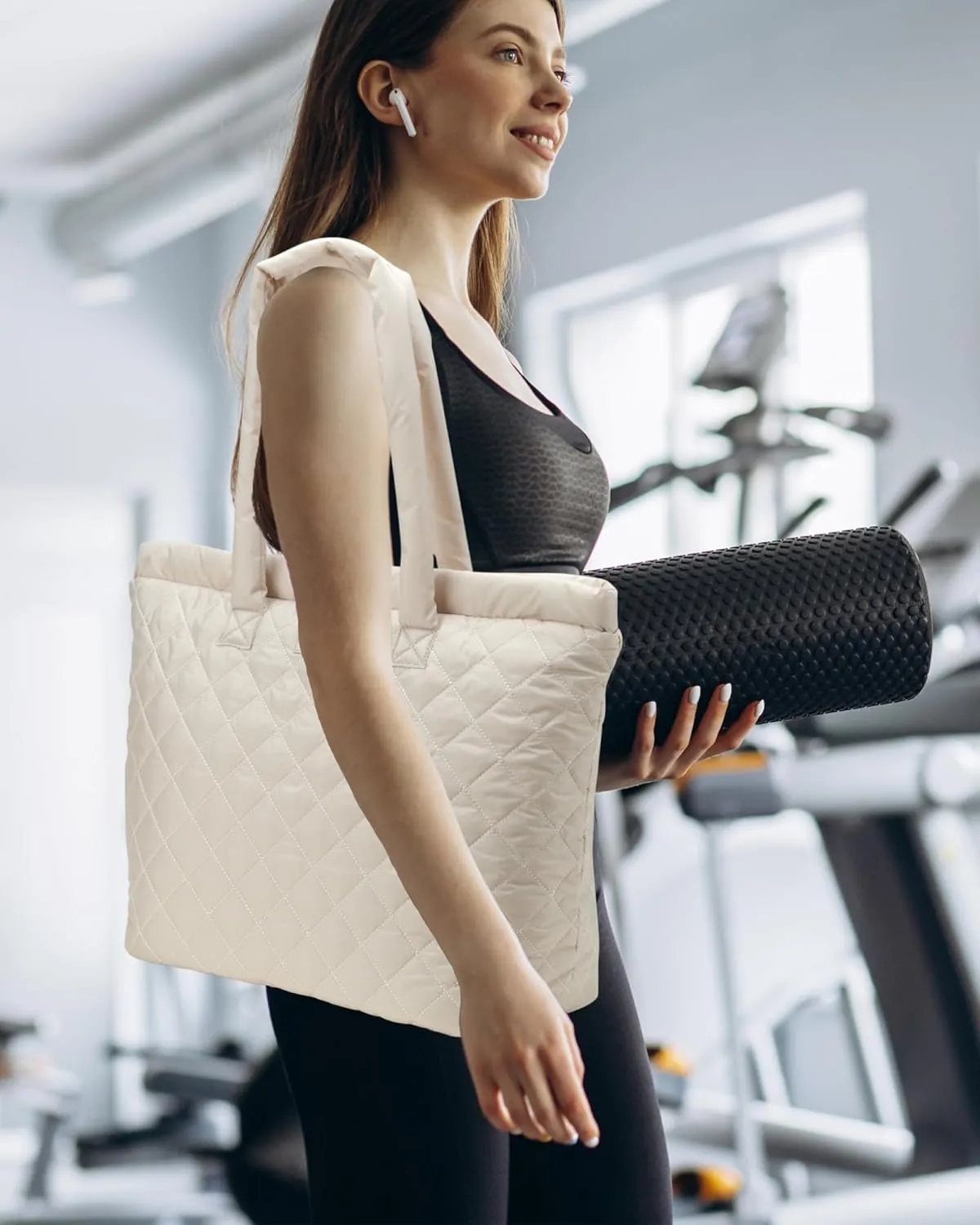Reebok Womens Tote Bag - Lightweight Quilted Carry On Puffer Tote Bag for Women for Gym, Work, Travel, and Everyday Use
