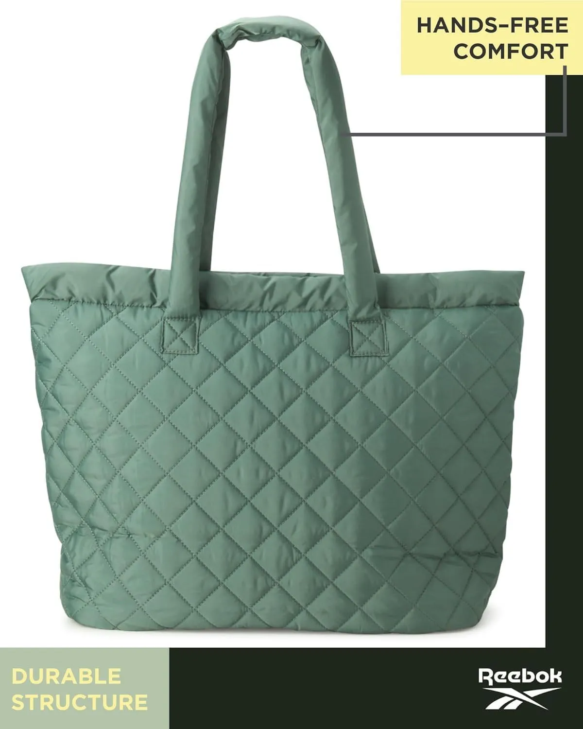 Reebok Womens Tote Bag - Lightweight Quilted Carry On Puffer Tote Bag for Women for Gym, Work, Travel, and Everyday Use