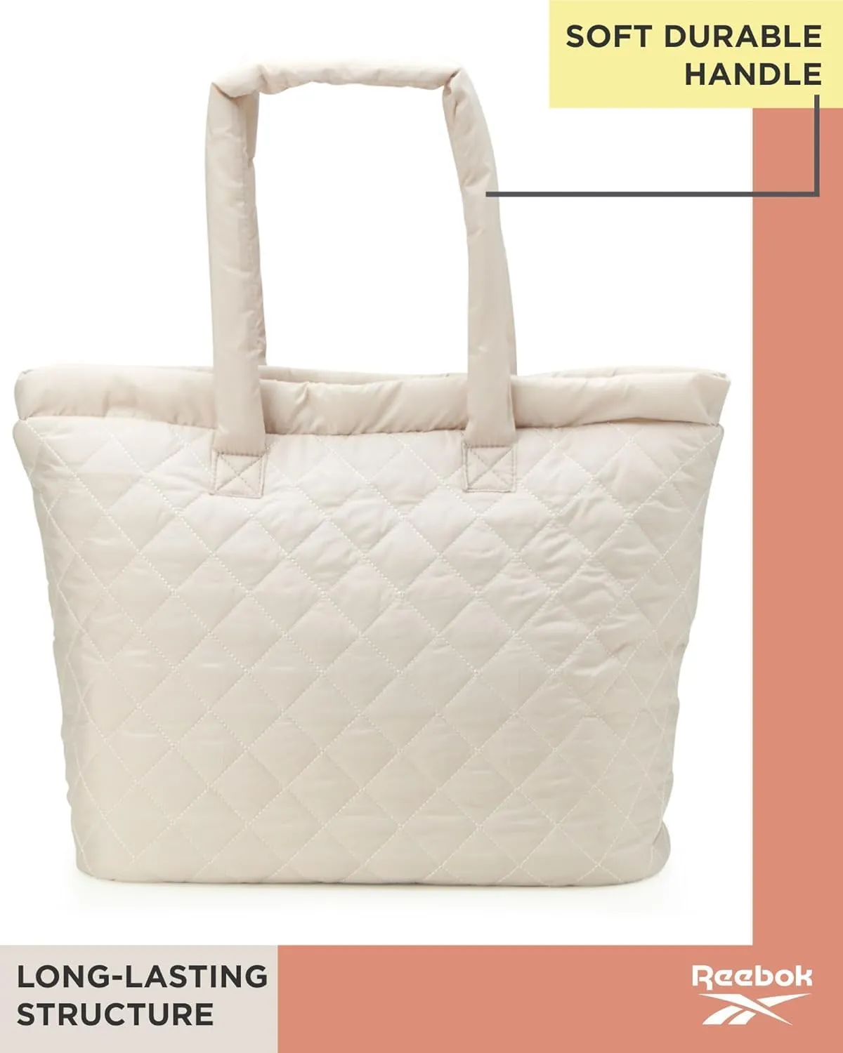 Reebok Womens Tote Bag - Lightweight Quilted Carry On Puffer Tote Bag for Women for Gym, Work, Travel, and Everyday Use