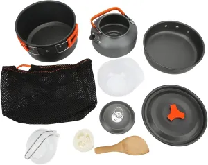 Restokki 11 Piece Camping Cookware, Camping Cooking Mess Kit Camping Kitchen with Teakettle Frying Pan for 2-3 People