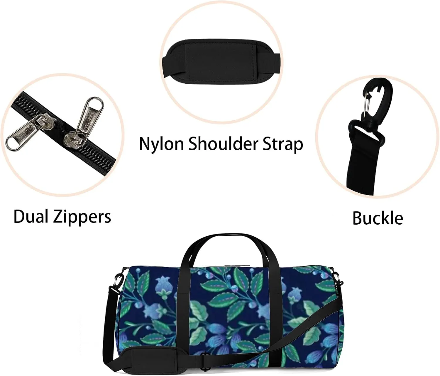 Retro Navy Blue Ornamental Flowers Sports Bag Tote Bag Waterproof Gym Bag with Shoulder Strap Zipper 2 Side Pockets for Men and Women, Travel and Storage Shoulder Bag.