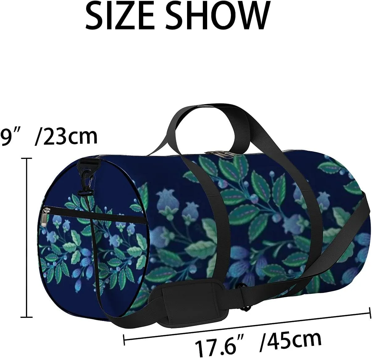 Retro Navy Blue Ornamental Flowers Sports Bag Tote Bag Waterproof Gym Bag with Shoulder Strap Zipper 2 Side Pockets for Men and Women, Travel and Storage Shoulder Bag.