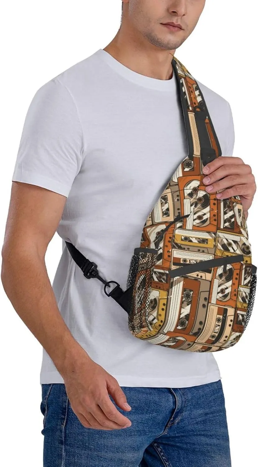 Retro Recorders Shoulder Bag Cassettes Sling Backpack Daypack Casual Backpack Hiking Bag Retro Backpack Bag