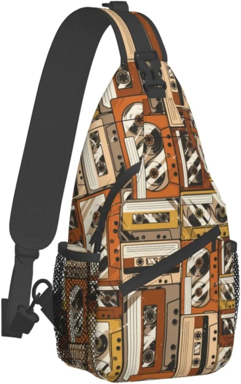 Retro Recorders Shoulder Bag Cassettes Sling Backpack Daypack Casual Backpack Hiking Bag Retro Backpack Bag