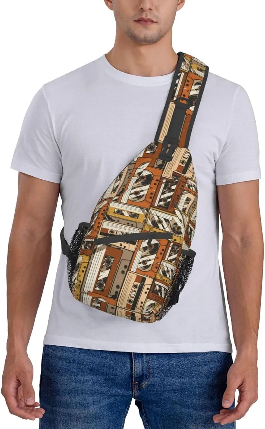 Retro Recorders Shoulder Bag Cassettes Sling Backpack Daypack Casual Backpack Hiking Bag Retro Backpack Bag