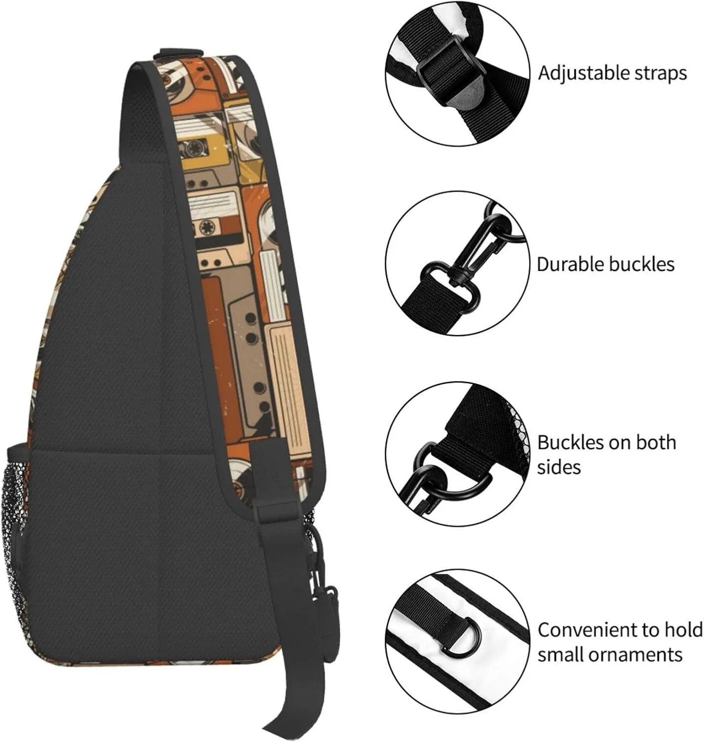 Retro Recorders Shoulder Bag Cassettes Sling Backpack Daypack Casual Backpack Hiking Bag Retro Backpack Bag