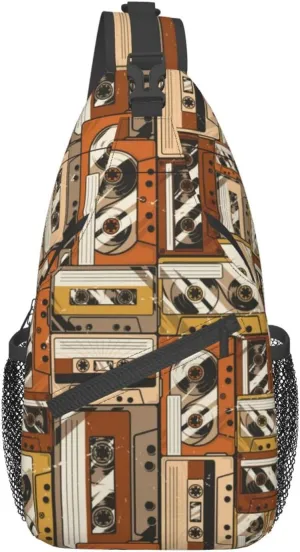 Retro Recorders Shoulder Bag Cassettes Sling Backpack Daypack Casual Backpack Hiking Bag Retro Backpack Bag