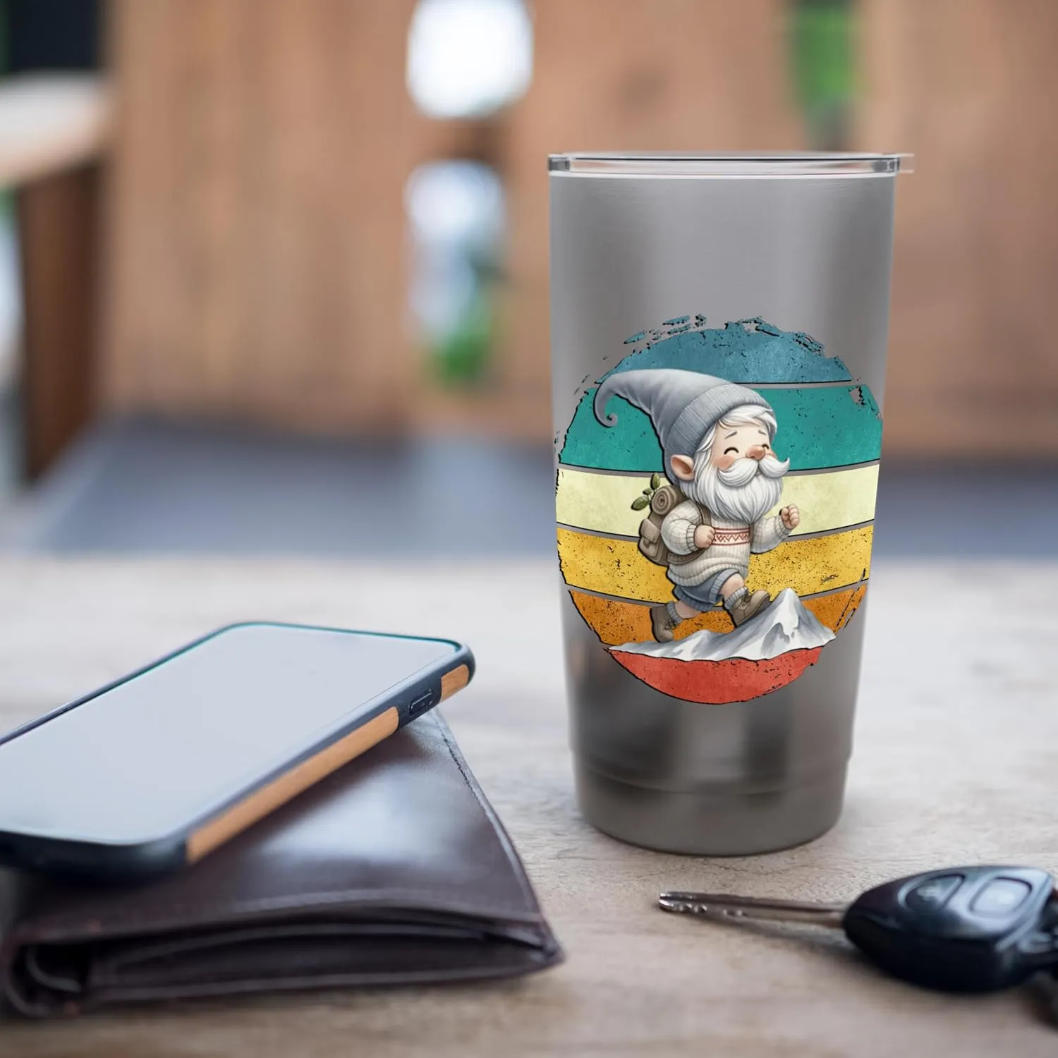 Retro Trail Runner Graphic Men Women Vintage Hiking Gnome Stainless Steel Insulated Tumbler