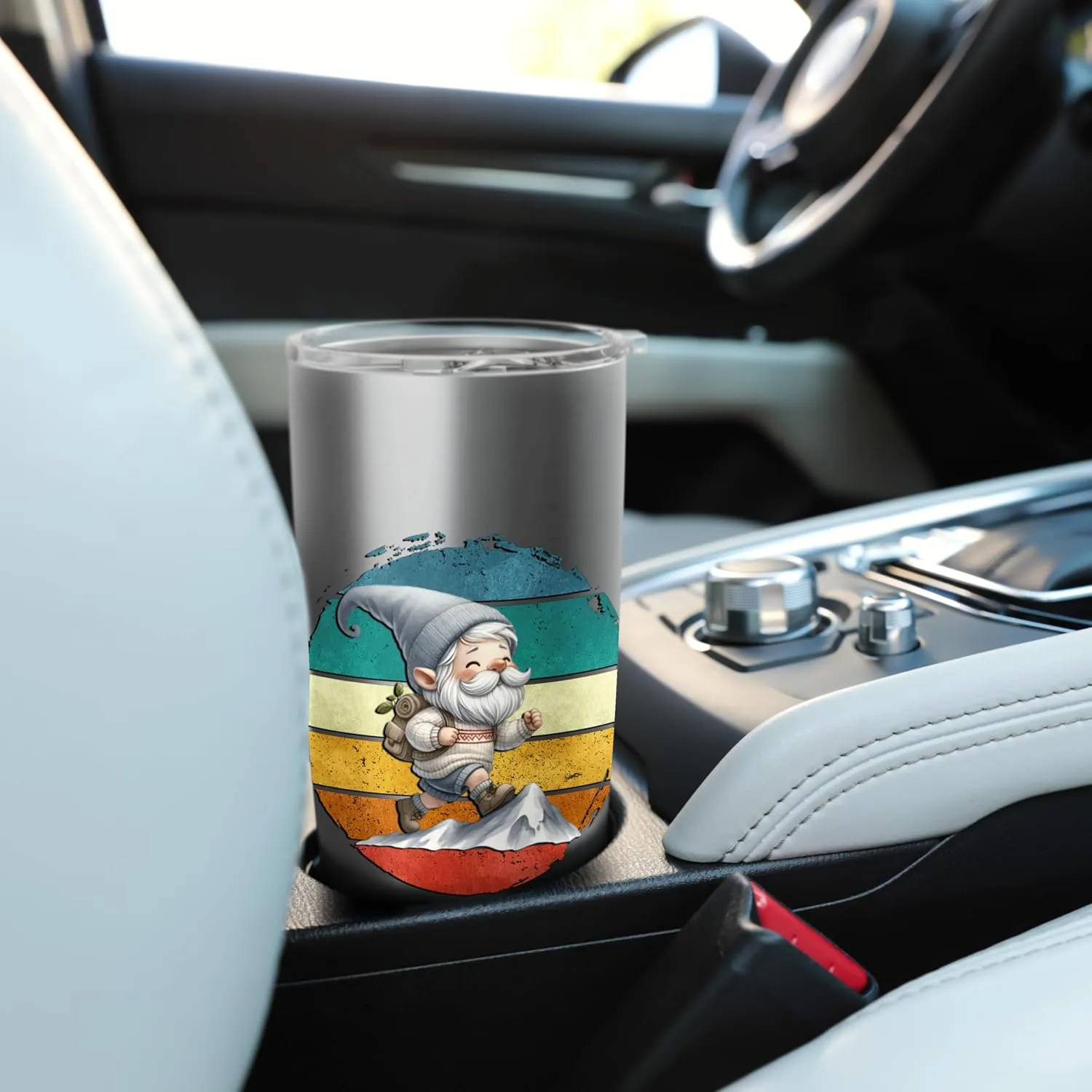Retro Trail Runner Graphic Men Women Vintage Hiking Gnome Stainless Steel Insulated Tumbler