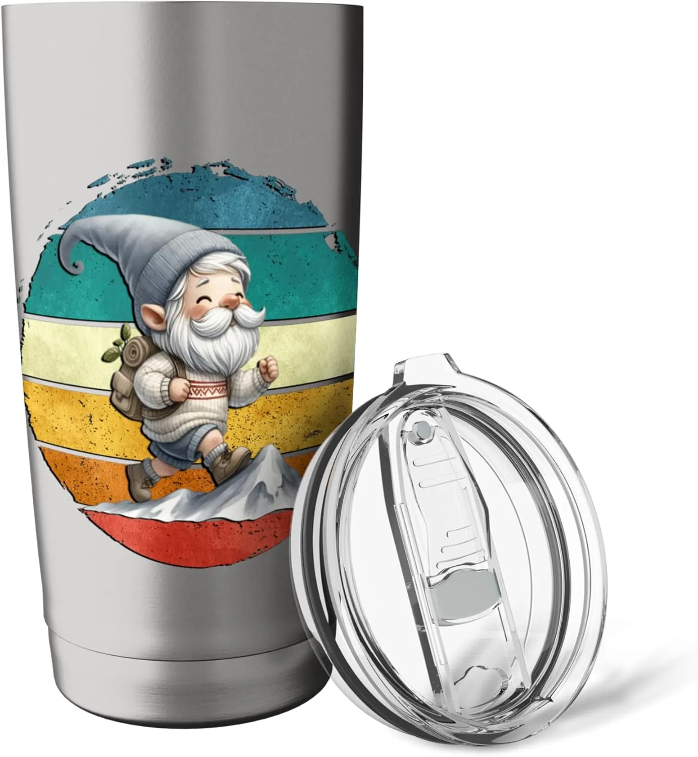 Retro Trail Runner Graphic Men Women Vintage Hiking Gnome Stainless Steel Insulated Tumbler