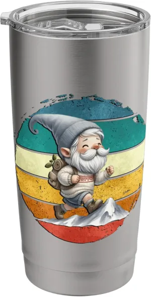Retro Trail Runner Graphic Men Women Vintage Hiking Gnome Stainless Steel Insulated Tumbler