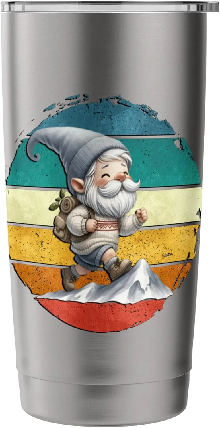 Retro Trail Runner Graphic Men Women Vintage Hiking Gnome Stainless Steel Insulated Tumbler
