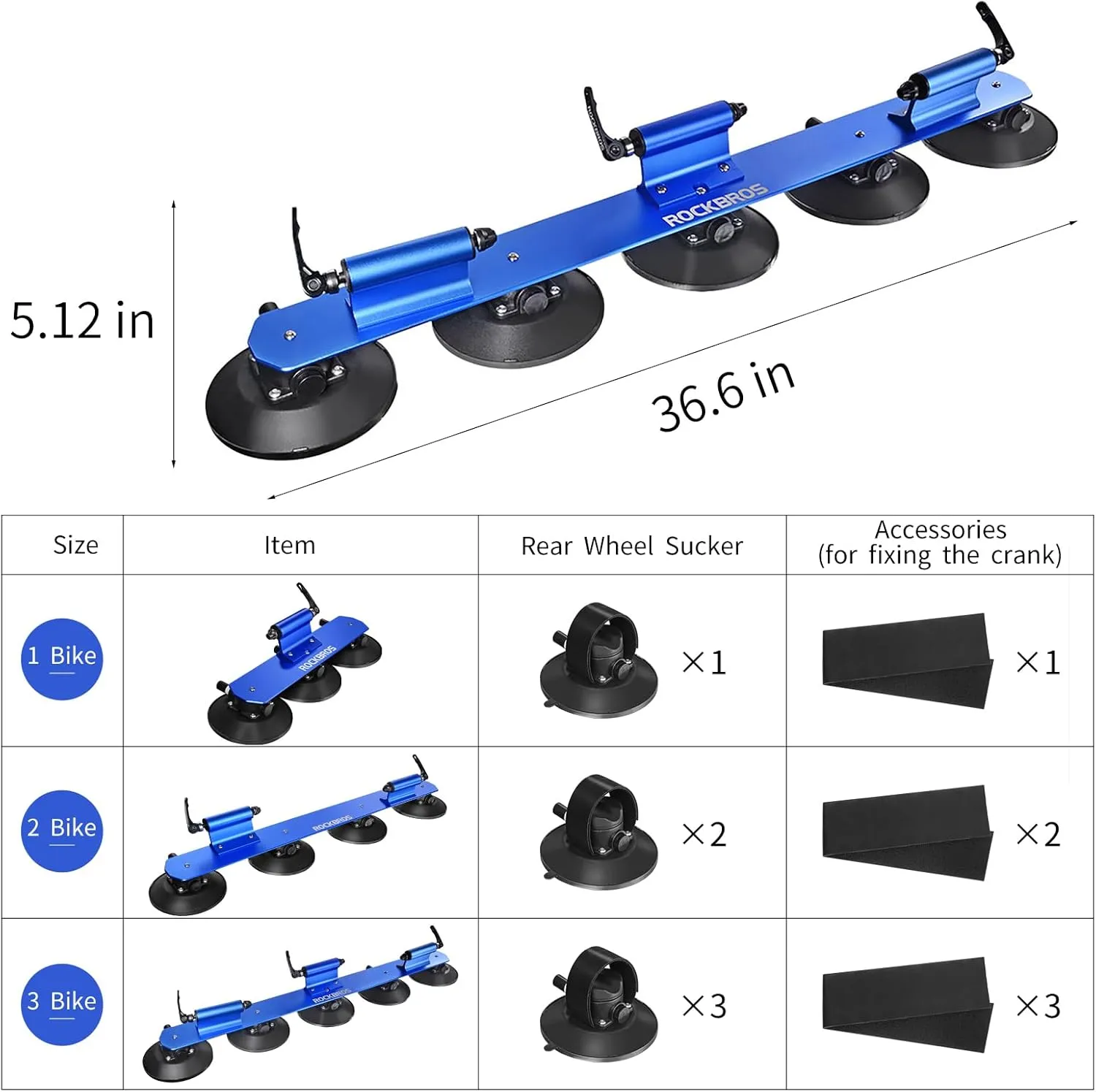ROCKBROS Suction Cup Bike Rack for Car Roof Top Sucker Bike Rack Quick Release Aluminium Alloy Bike Carrier with Sucker for 3 Bikes Blue
