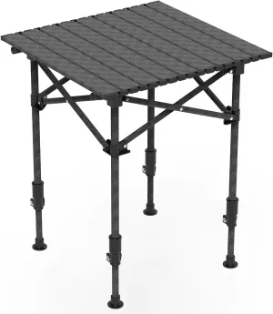 Roll-Up Camping Table, Adjustable Height Carbon Steel Camping Table, Foldable Camp Table for Picnic Camping Hiking Beach BBQ, 55LBS Max Load (Black, 51CM)