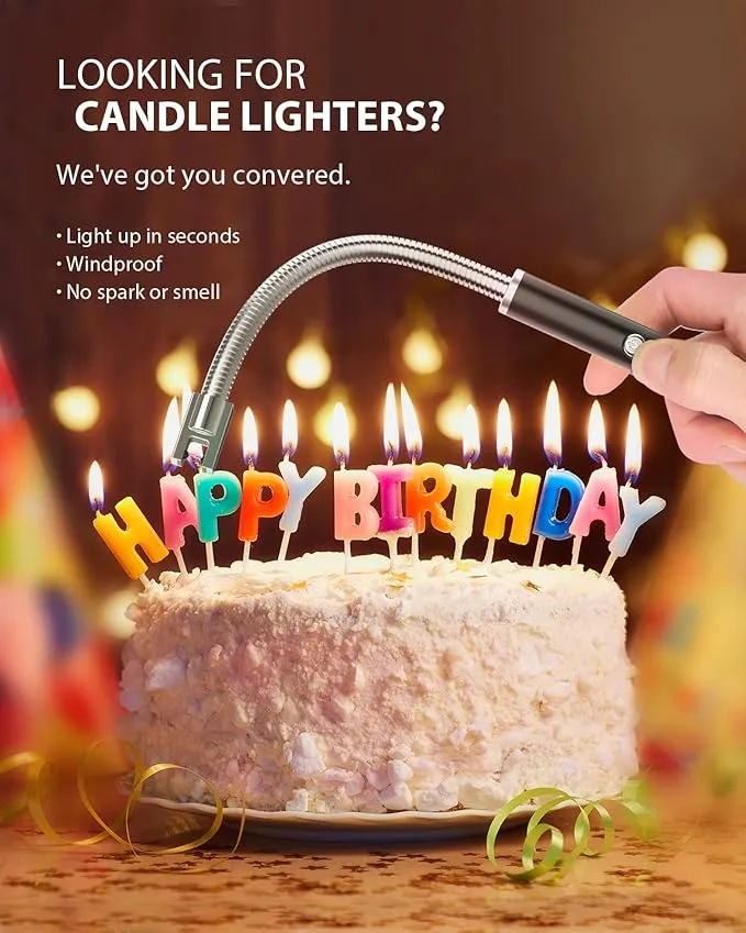 RONXS Candle Lighters, Long Electric Lighter Rechargeable Type C Lighter with LED Battery Display, Flexible Neck Plasma Arc Lighter for Fireworks Gas Stove BBQ