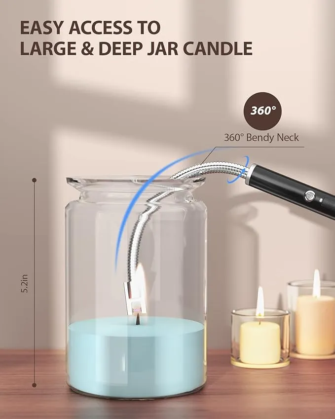 RONXS Candle Lighters, Long Electric Lighter Rechargeable USB Lighter with LED Battery Display, Flexible Neck Plasma Arc Lighter for Fireworks Gas Stove BBQ