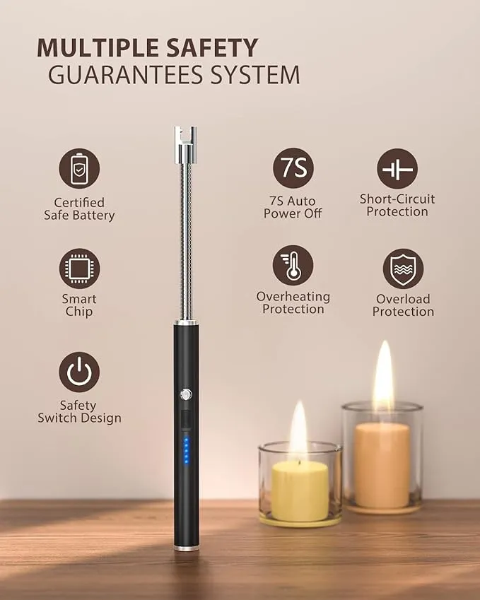 RONXS Candle Lighters, Long Electric Lighter Rechargeable USB Lighter with LED Battery Display, Flexible Neck Plasma Arc Lighter for Fireworks Gas Stove BBQ