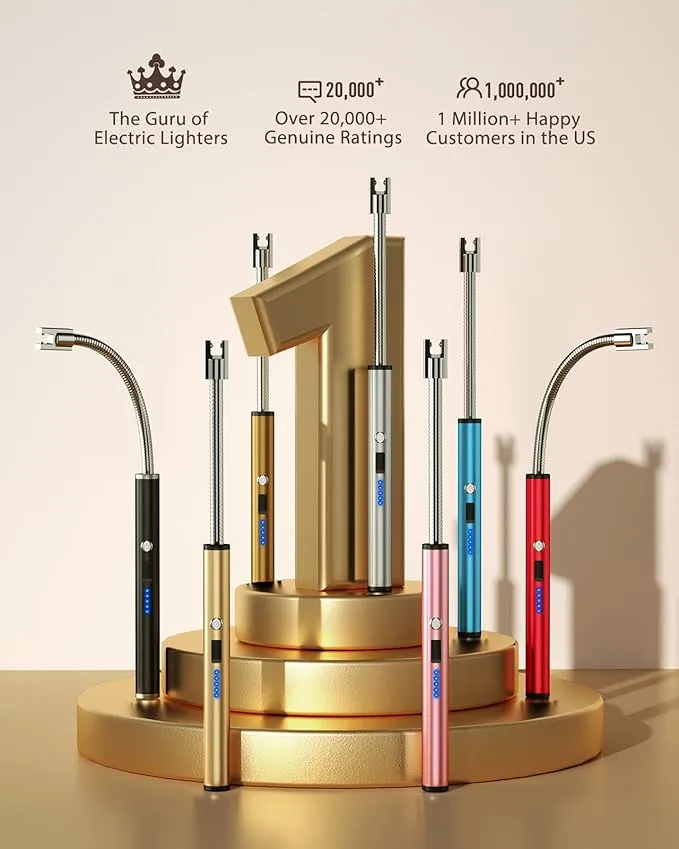 RONXS Candle Lighters, Long Electric Lighter Rechargeable USB Lighter with LED Battery Display, Flexible Neck Plasma Arc Lighter for Fireworks Gas Stove BBQ