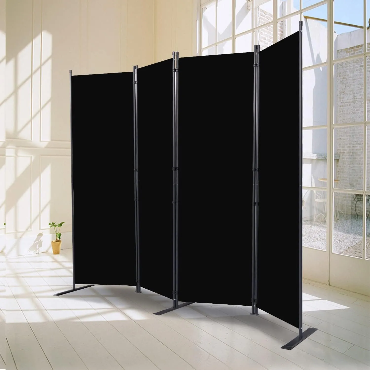 Room Divider, 4 Panel Folding Privacy Screens with Wider Feet, 6 Ft Portable Room Partition for Room Separator, Room Divider Panel 88" W X 71" H, Partition Room Dividers Freestanding，Black