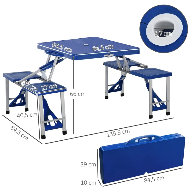 Rootz Aluminum Camping Table Set - Picnic Bench Seating Group - Foldable Garden Table - Quick Setup - Lightweight - Durable Construction - 135.5cm x 84.5cm x 66cm