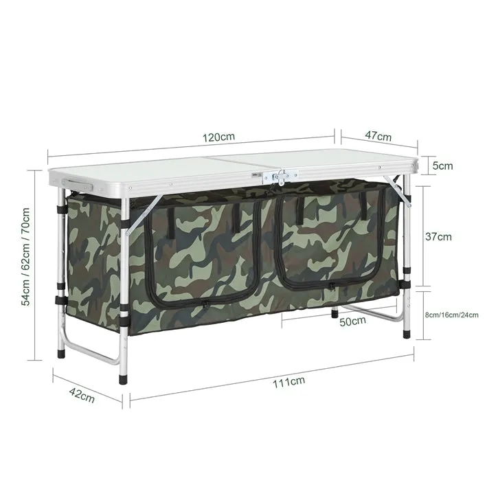 Rootz Aluminum Folding Camping Table - Portable Camp Table - Outdoor Picnic Table - Adjustable Height - 120cm x 54/62/70cm