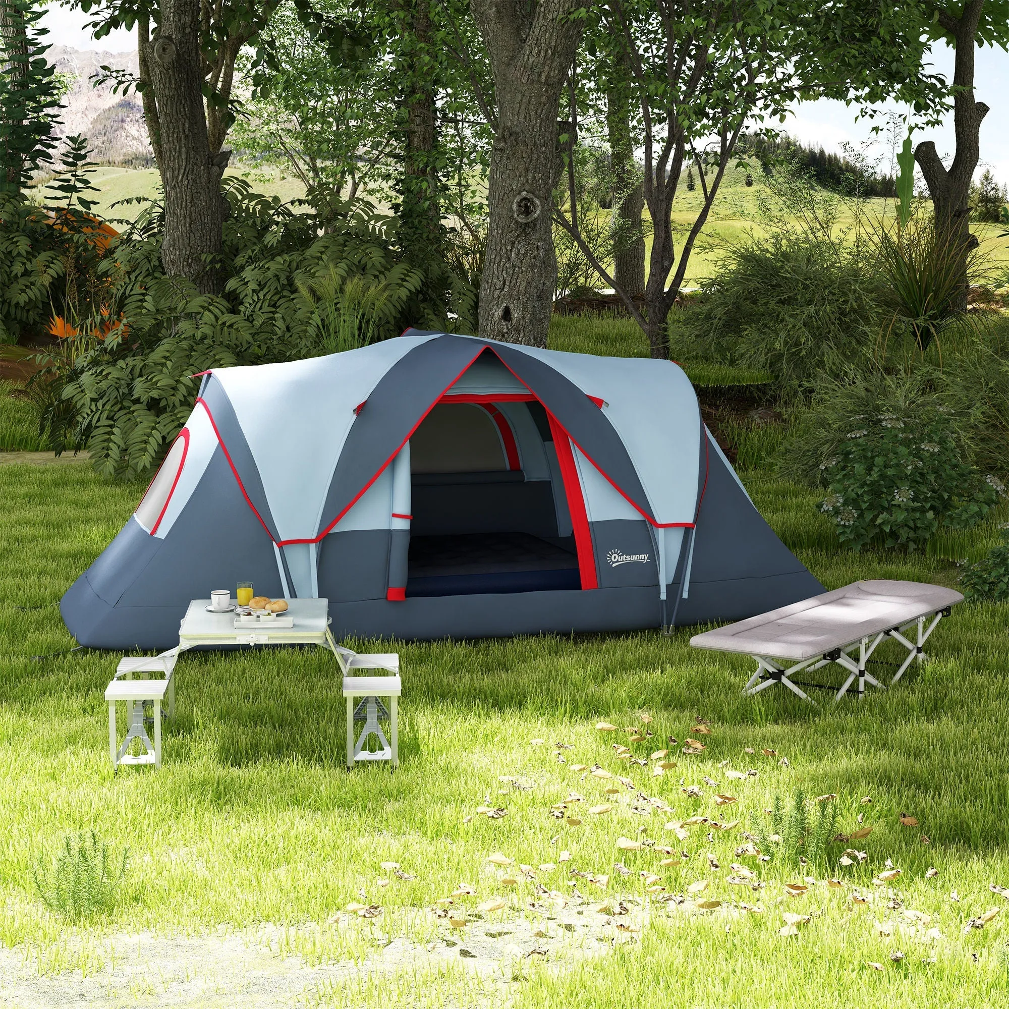 Rootz Camping Table and Chair Set - Picnic Furniture - Portable Suitcase - Aluminum - 85.5L x 67.5W x 67H cm