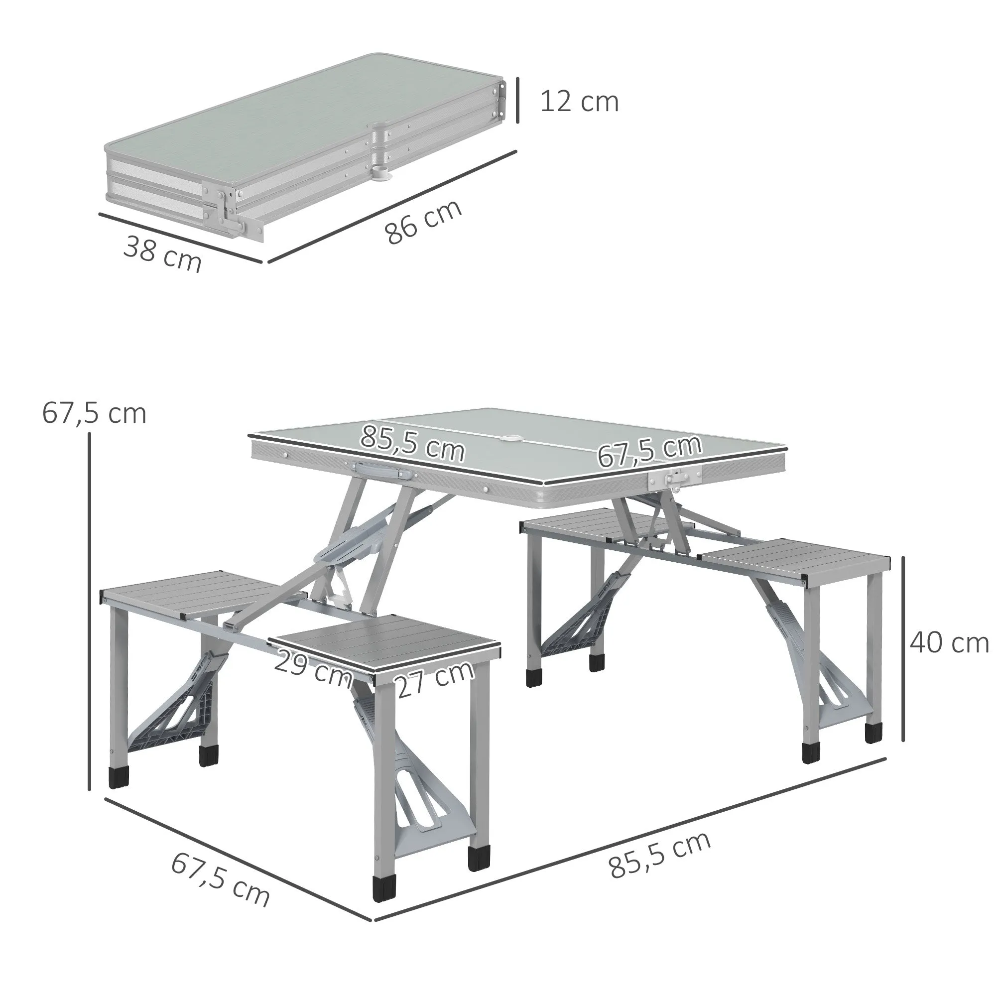 Rootz Camping Table and Chair Set - Picnic Furniture - Portable Suitcase - Aluminum - 85.5L x 67.5W x 67H cm