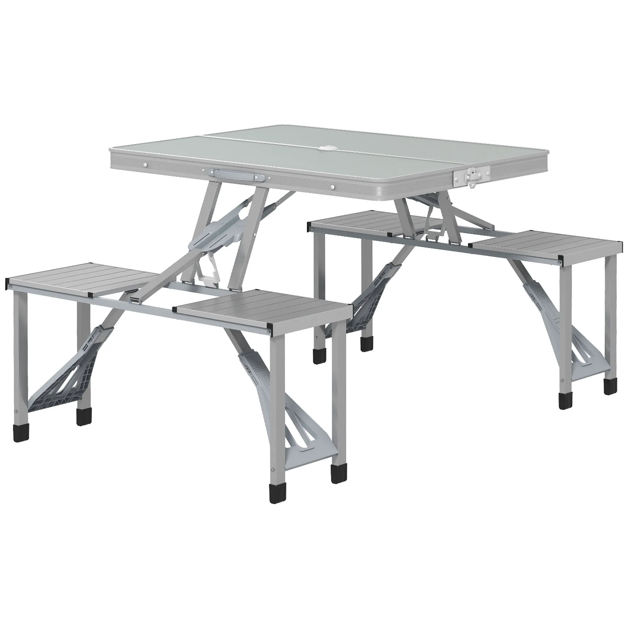 Rootz Camping Table and Chair Set - Picnic Furniture - Portable Suitcase - Aluminum - 85.5L x 67.5W x 67H cm