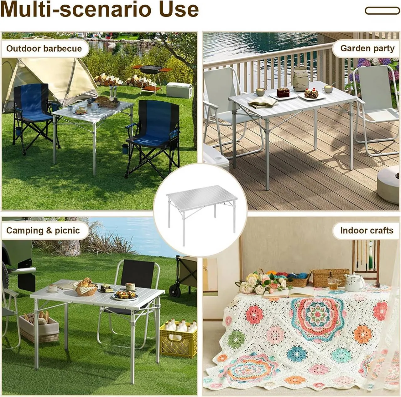 Rootz Camping Table - Folding Table - Collapsible Outdoor Table - Aluminum Frame - 69cm x 70cm x 104cm
